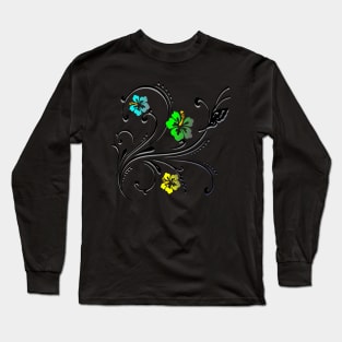 Flowers and Butterfly Blue Long Sleeve T-Shirt